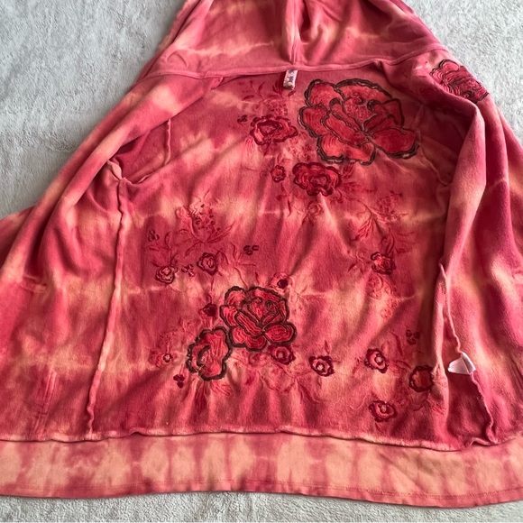 Free People Boho Floral Embroidered Tie Dye Distressed Zip-Up Hoodie Sweatshirt - Picture 15 of 17